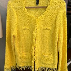 berek Bright Yellow Fringe Knit Cardigan XL